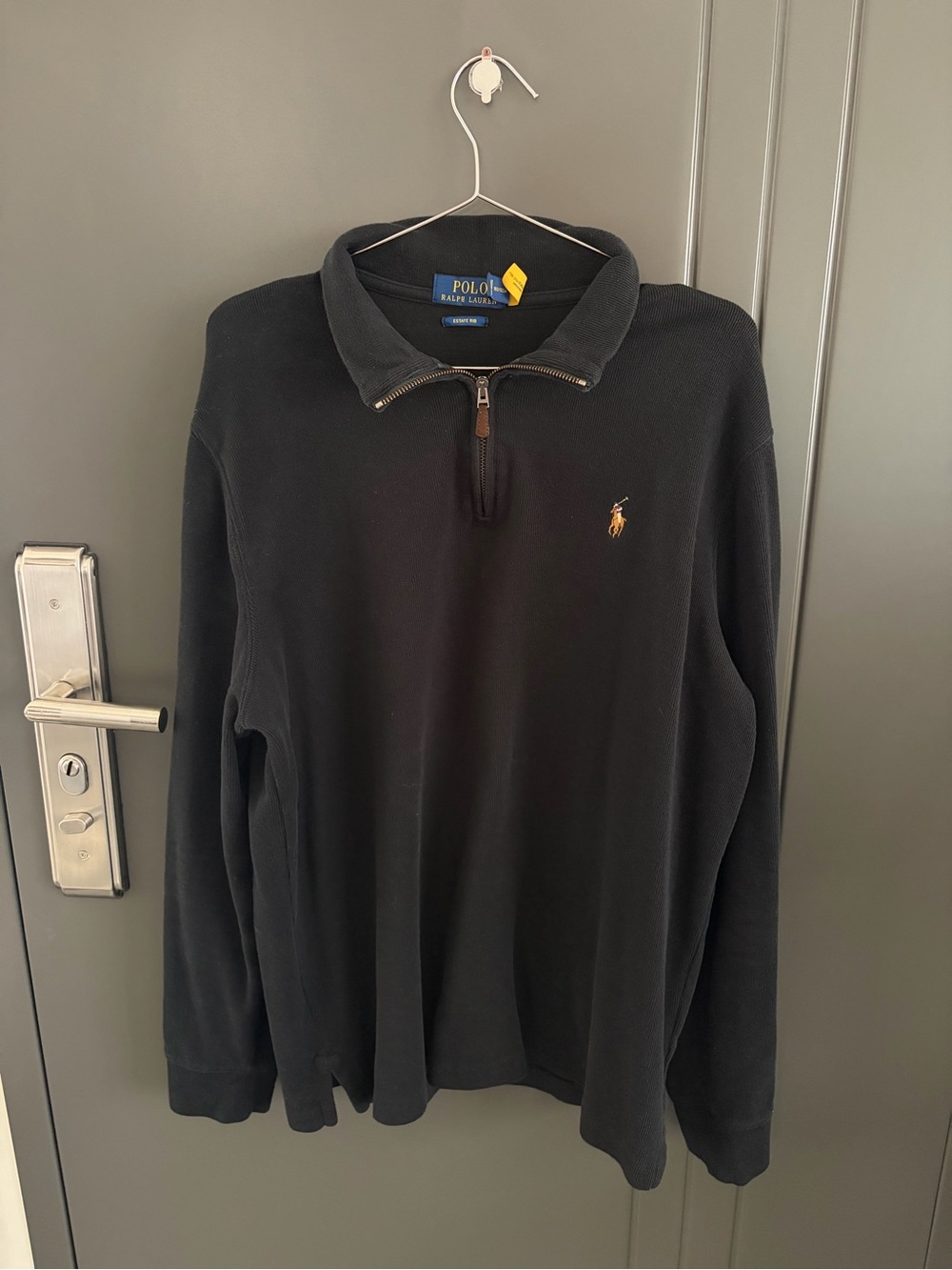 Polo by Ralph Lauren Estate Rib Black Quarter-Zip Sweater with Gold Pony